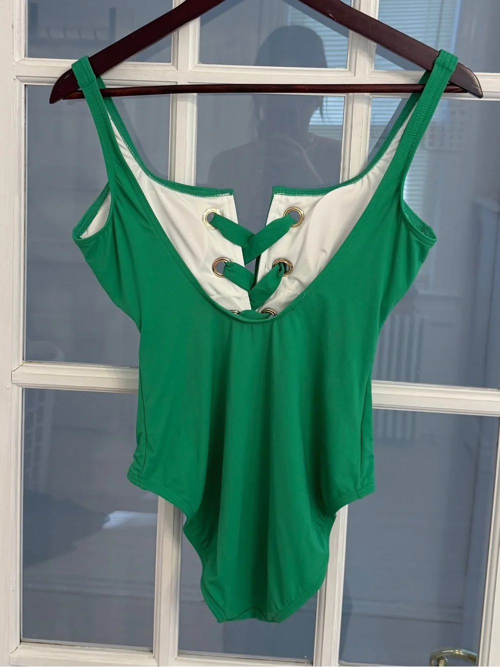 MICHAEL KORS Women’s Green Lace Up Front One Piece Swimsuit Size 8